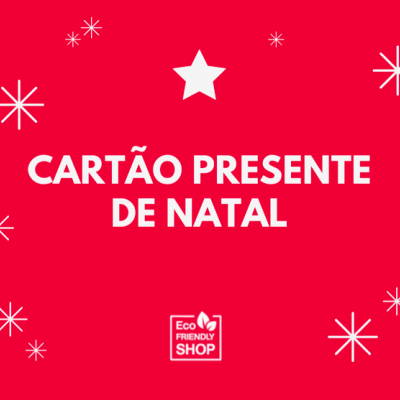 Cartão Presente de Natal vermelho com texto branco e estrelas brancas