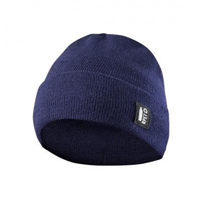 Gorro de malha azul escuro com etiqueta preta RE/TS
