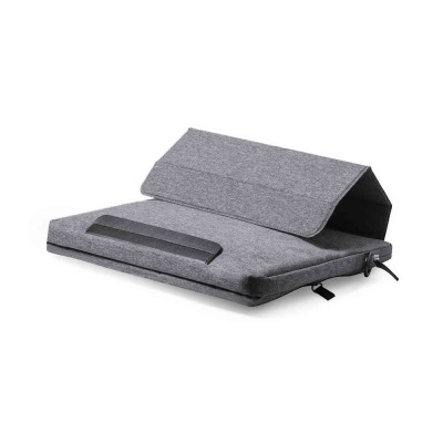 Mala cinzenta para portátil com fecho e alça preta
