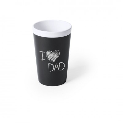 Copo preto com interior branco e texto 'I ♥ DAD'