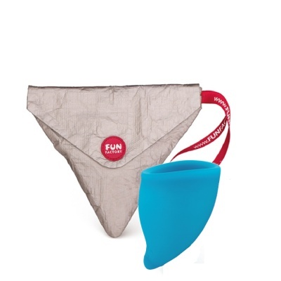 Copo menstrual azul com saco cinzento Fun Factory