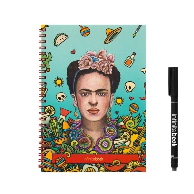 Caderno com ilustração de Frida Kahlo e caneta preta nitebook