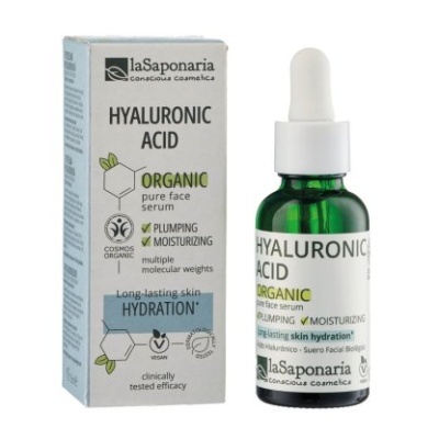 Sérum facial Hyaluronic Acid Organic da laSaponaria com frasco verde e embalagem branca