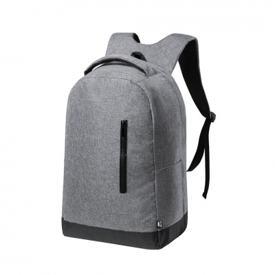 Mochila cinzenta com base preta e fecho preto