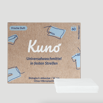 Embalagem de detergente sólido Kuno em tiras para 60 lavagens