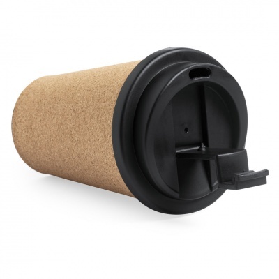 Copo reutilizável em cortiça com tampa preta de plástico