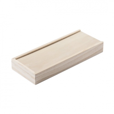 Caixa retangular de madeira clara com tampo liso