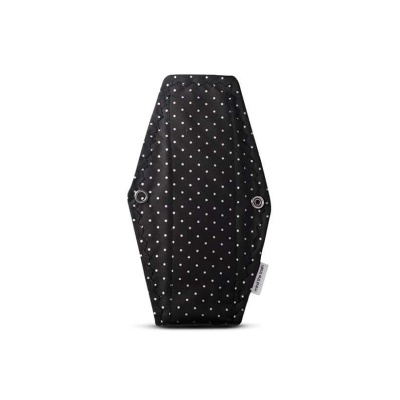 Porta-óculos rígido preto com pontos brancos e botão prata