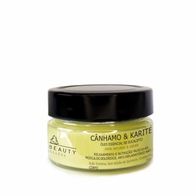 Pote de creme Cânhamo & Karité com tampa preta e rótulo amarelo claro