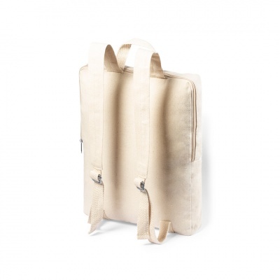 Mochila quadrada bege clara em tecido com alças ajustáveis