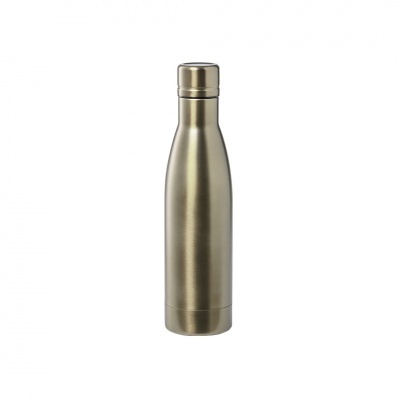 Garrafa térmica metálica cinza sobre fundo branco