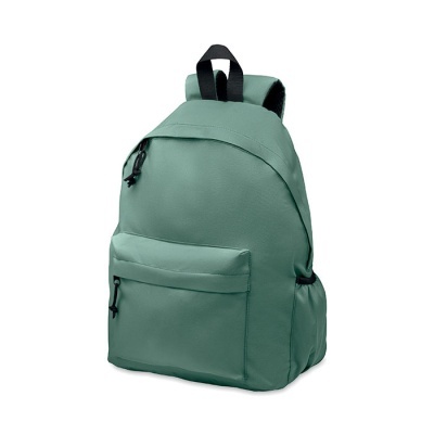 mochila verde água com bolso frontal e alças pretas