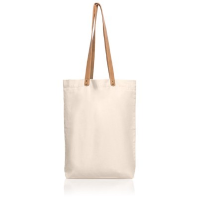 Saco de tecido bege com alças castanhas