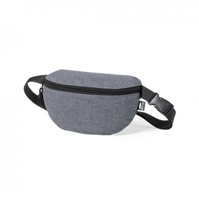 Pochete cinzenta em tecido com zíper preto e alça preta ajustável