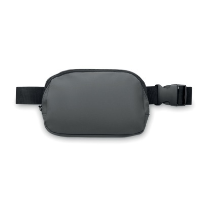 Bolsa cinto cinza com fecho e cinto preto