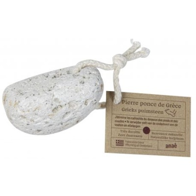 Pedra-pomes branca com cordão e etiqueta castanha