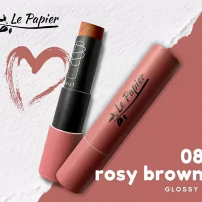 batons em stick cor castanho rosado da marca Le Papier com embalagem glossy
