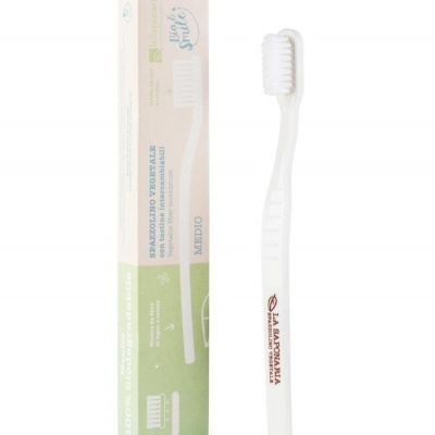 Escova de dentes branca média com embalagem biodegradável em papel