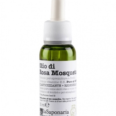 Frasco de óleo de Rosa Mosqueta com conta-gotas e rótulo branco