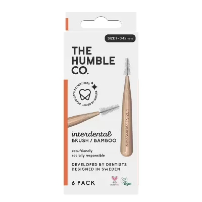 Embalagem de 6 escovas interdentais THE HUMBLE CO. com cabo de bambu e cerdas brancas