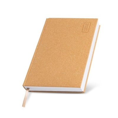 Agenda ou caderno castanho com marcação 2026