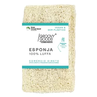 Esponja 100% luffa Groovy Goods com embalagem branca e verde