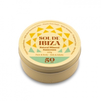 Embalagem redonda de creme solar Sol de Ibiza FPS 50