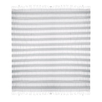 Toalha quadrada riscada cinza e branca com franjas