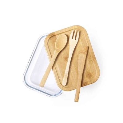 Talheres de bambu ecológicos com caixa transparente