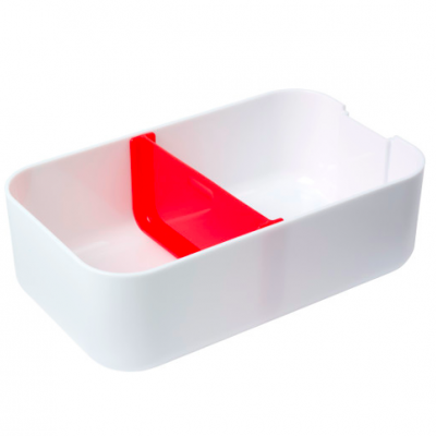 Caixa organizadora branca com divisória vermelha interior
