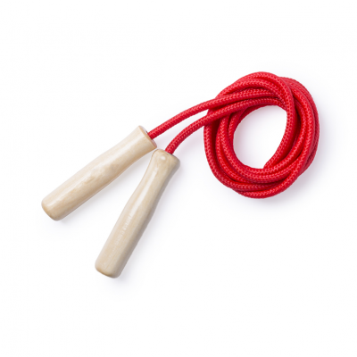 Corda de saltar vermelha com punhos de madeira