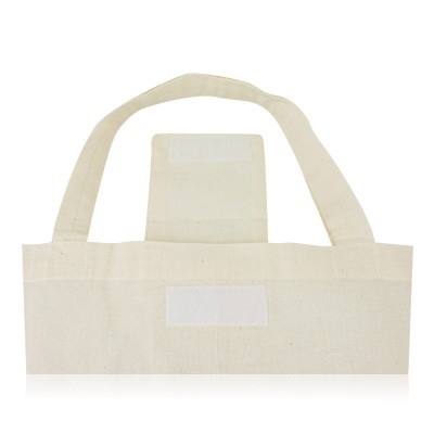 Bolsa de algodão cru com fecho de velcro e alças