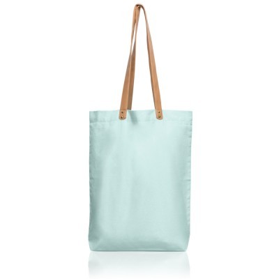 Saco tote azul claro com alças castanhas