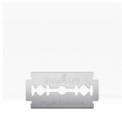 Lâmina de barbear metálica com texto Bambaw e PLATINUM