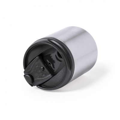 Moedor de café elétrico prateado com tampa preta