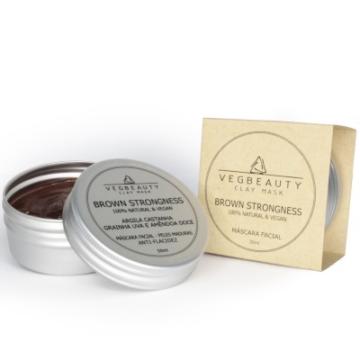 Máscara facial Vegbeauty Brown Strongness em embalagem de lata com caixa de papel