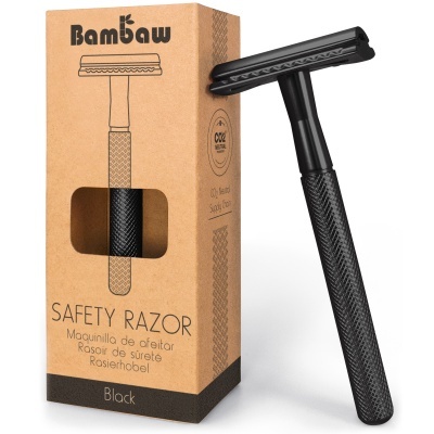 Aparelho de barbear preto Bambaw com caixa castanha