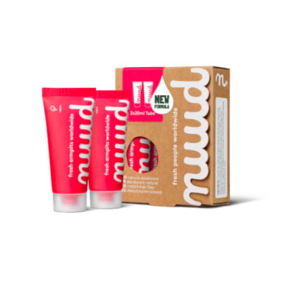 Conjunto de desodorizantes naturais Mumd em tubos vermelhos e caixa castanha