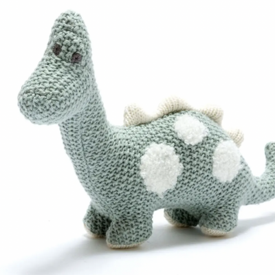 Pequeno dinossauro tricotado em algodão orgânico Teal BEST YEARS