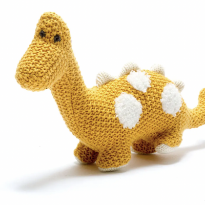 Pequeno dinossauro tricotado em algodão orgânico Mustard BEST YEARS