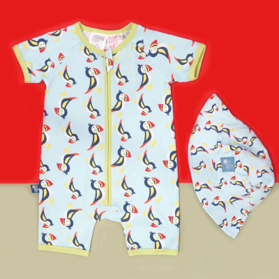 Babygrow de verão com zip Finley The Puffin Blade&Rose
