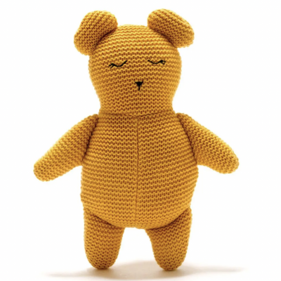 Pequeno urso tricotado em algodão orgânico Mustard BEST YEARS