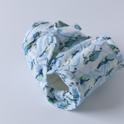 Cueca pré-formada para bebé azul claro com estampado de peixes verdes e azuis