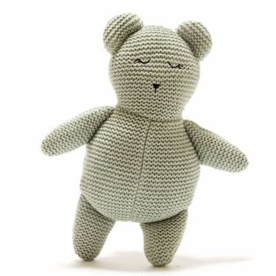 Pequeno urso tricotado em algodão orgânico Teal BEST YEARS