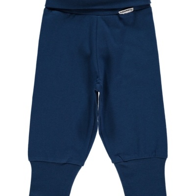 Calças de bebé azuis escuras com cós e punhos largos