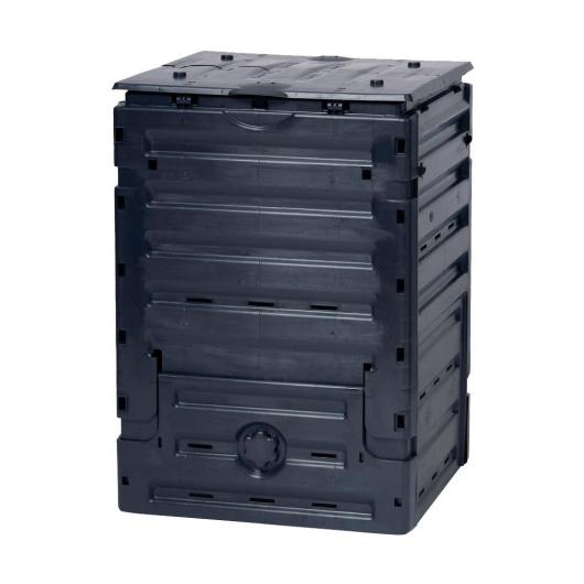 Compostor Eco-Master 450L Compostor preto de plástico retangular com tampa e ventilação
