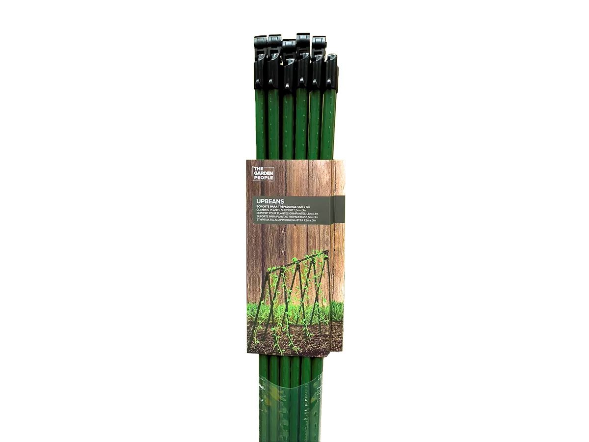 Suporte para plantas trepadeiras – UPBEANS Suporte verde para plantas trepadoras com etiqueta e fotografia de plantas