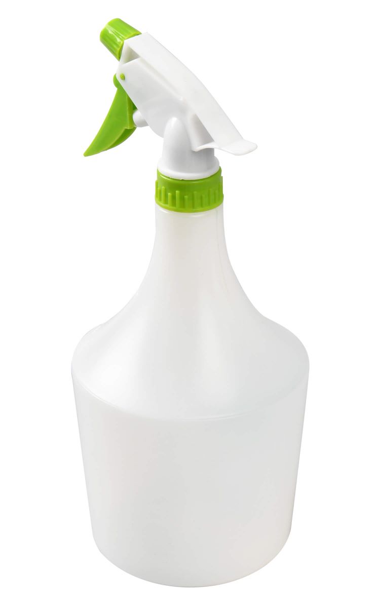 Pulverizador 1L Frasco borrifador branco e verde de plástico isolado