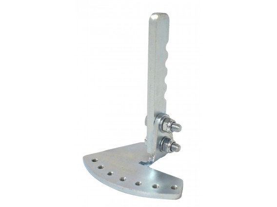 Suporte para uma grade de dentes Suporte metálico prateado com base semicircular e braço vertical