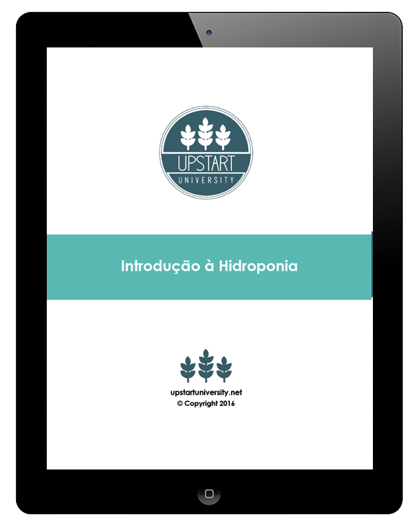 Capa do curso 'Introdução à Hidroponia' da UPSTART UNIVERSITY num tablet preto